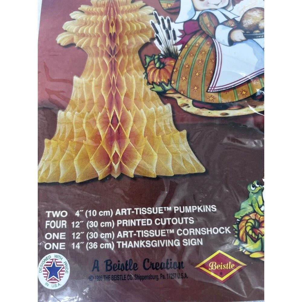 Vintage 1995 Beistle Thanksgiving Decorama 8 Pc SEALED NOS Pilgrim Honeycomb USA
